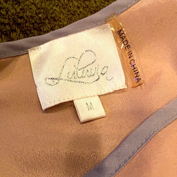 Anthropologie LuPruia One Shoulder Blouse Silver Chain Detail Muted Rose Size M - Picture 2 of 11